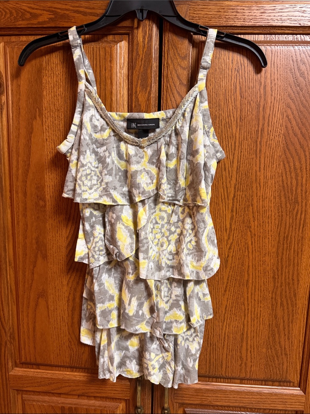 INC International Concepts Gray and Yellow Tiered Ruffle Camisole
